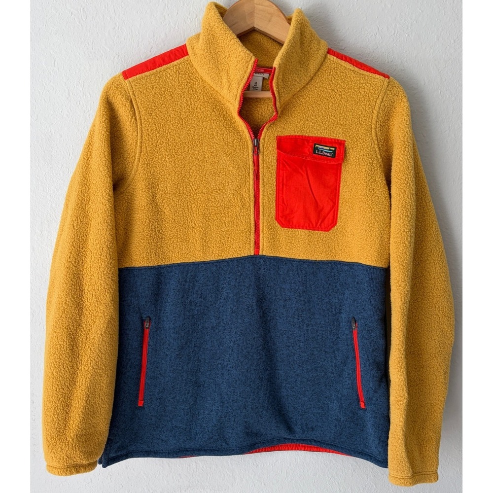 L.L. Bean Womens Colorblock Sherpa Fleece Pullover Size M Quarter Zip Jacket
